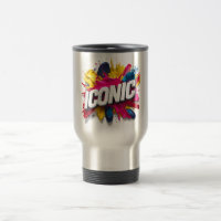 Bold White "ICONIC" Text Colorful Paint Splatter