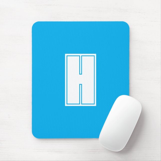 Bold white initial bright blue mouse mat (With Mouse)