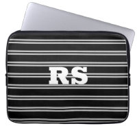 Bold White Monogram, Lt Grey Lines on Black