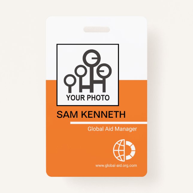 Bold White Orange Blocks Company Employee Photo ID Badge (Front)