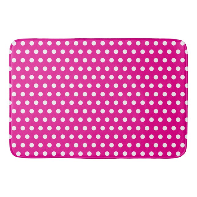 Bold White Polka Dots on Hot Pink Bath Mat (Front)