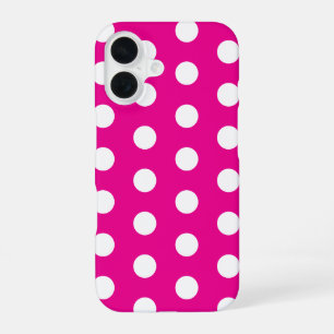 Bold White Polka Dots on Hot Pink  iPhone 16 Case