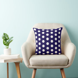 Bold White Polka Dots on Navy Blue Cushion
