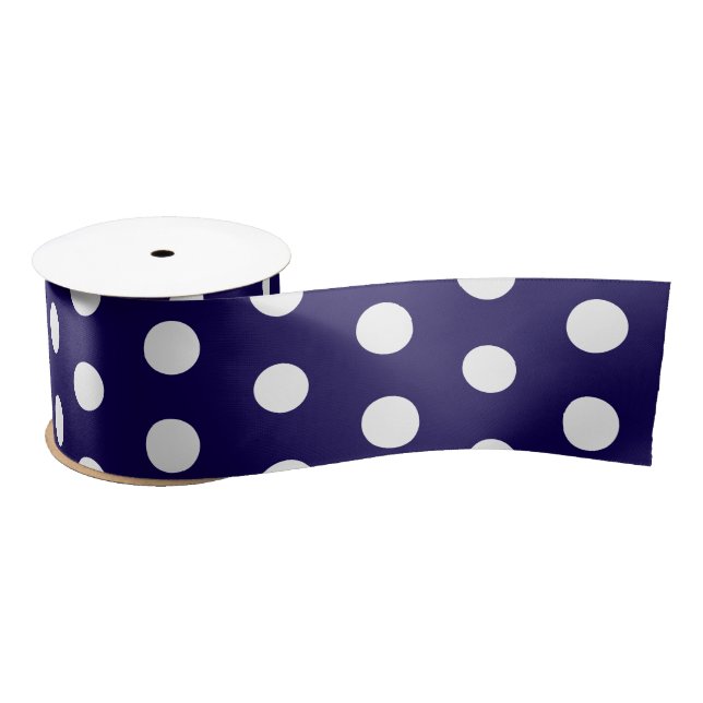 Bold White Polka Dots on Navy Blue  Satin Ribbon (Spool)