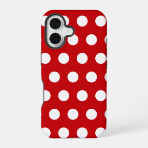 Bold White Polka Dots on Red iPhone 16 Case