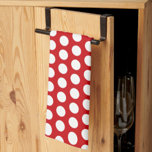 Bold White Polka Dots on Red Tea Towel