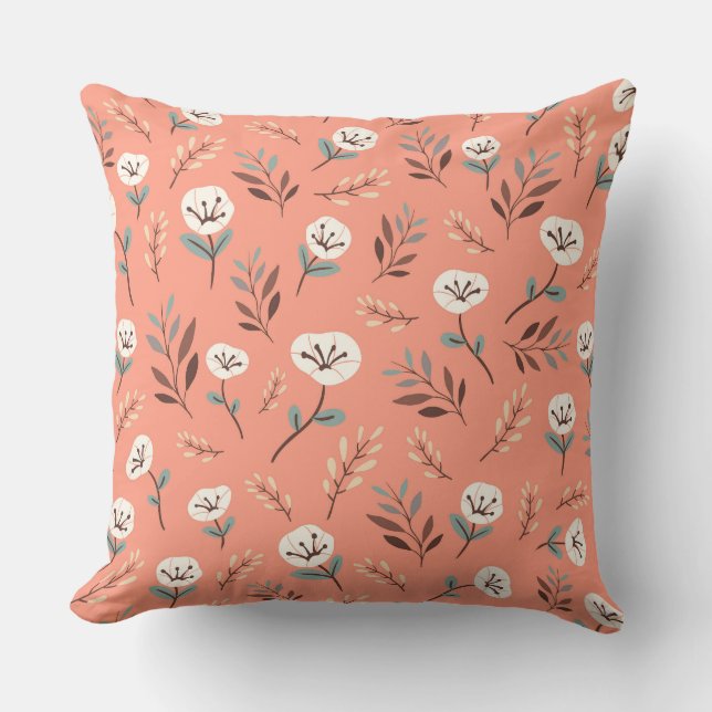 Bold White Poppies on Red Cushion (Front)