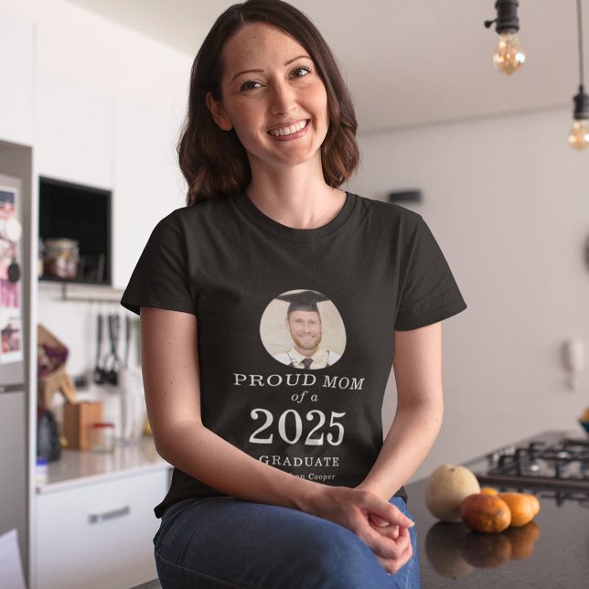 Bold White Text Photo Proud Mom of 2023 Graduate T-Shirt (Creator Uploaded)