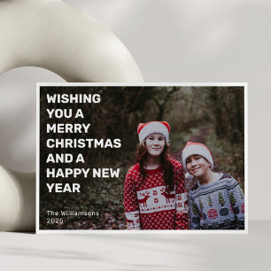 Bold White Typography Modern Two Photo Christmas Holiday Card