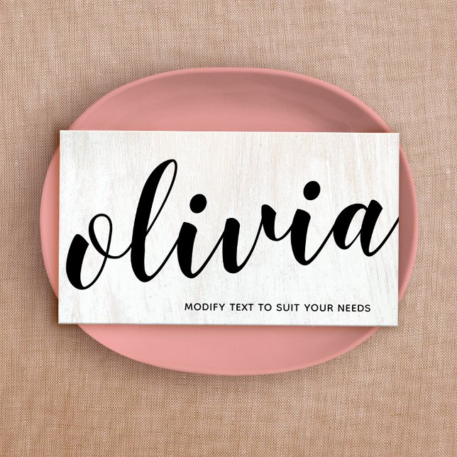 Bold White Wood Script Calligraphy  Business Card (Creator Uploaded)