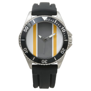 Bold Wide Dark Grey Yellow Vertical Retro Stripes  Watch