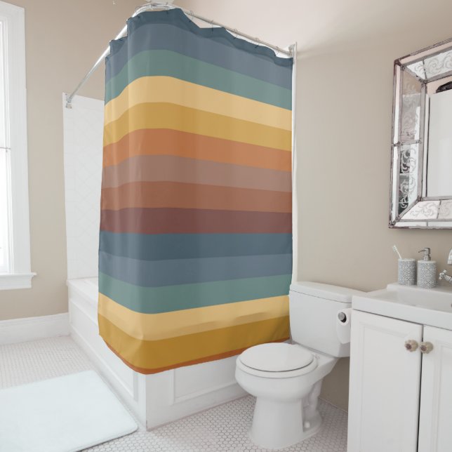 BOLD WIDE EARTH TONE STRIPES SHOWER CURTAIN (In Situ)