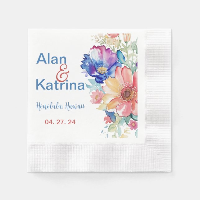 Bold Wildflower Floral Wedding Cocktail Napkin  (Front)