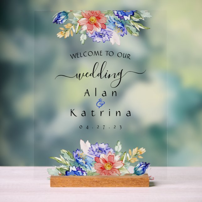Bold Wildflower Wedding Welcome Acrylic Sign (Neutral)