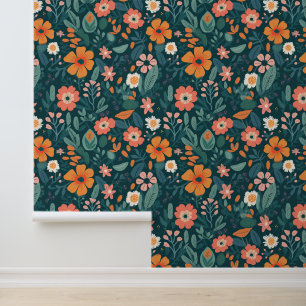 Bold Wildflowers Floral Green Wallpaper