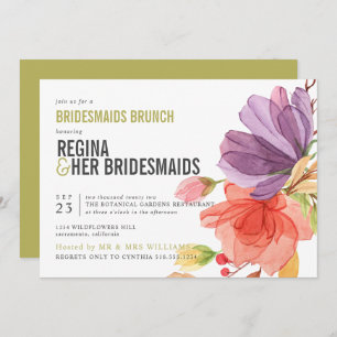 Bold Wildflowers Green Bridesmaids Brunch Luncheon Invitation