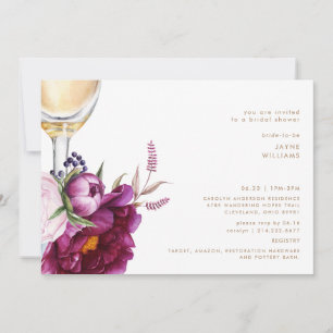 Bold Wine Floral Champagne Modern Bridal Shower  Invitation