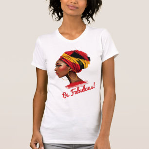 Bold Woman in Vibrant Headwrap T-Shirt