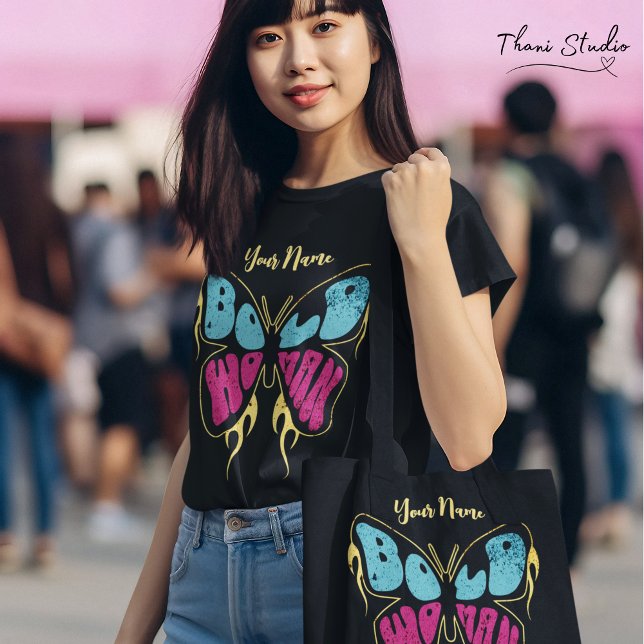 Bold Woman Personalised Name Rustic Butterfly T-Shirt (Creator Uploaded)