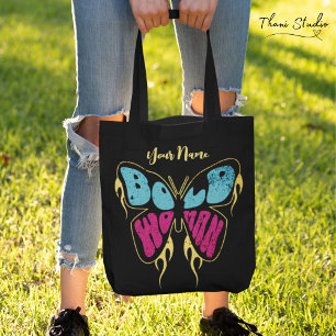 Bold Woman Personalised Name Rustic Butterfly Tote Bag