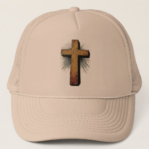 Bold Wooden Christian Cross Trucker Hat
