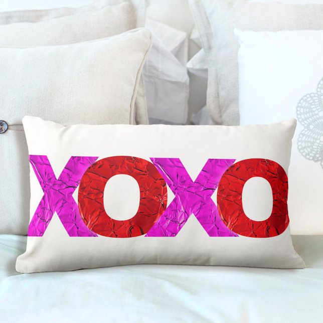 Bold XOXO Love Pink Red Foil Valentines Day Simple Lumbar Cushion (Creator Uploaded)