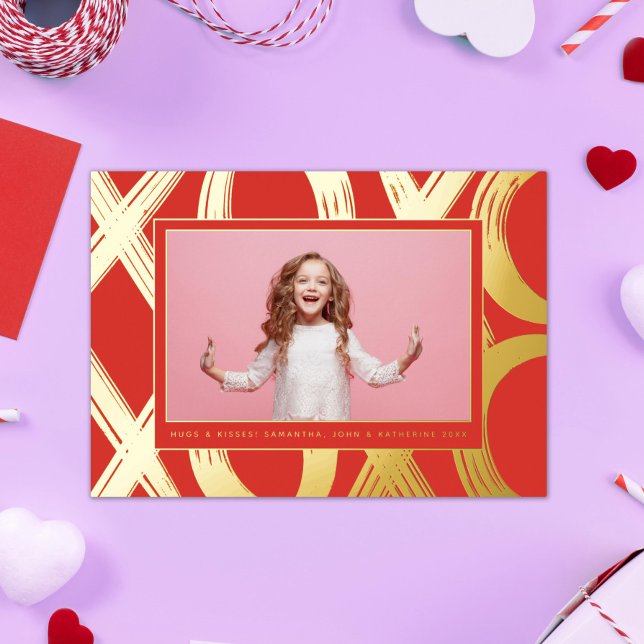 Bold XOXO Valentine Photo Foil Holiday Card (Creator Uploaded)