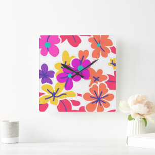 Bold Y2K Wildflower Vibrant Nostalgic Home Decor Square Wall Clock