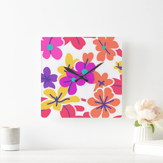 Bold Y2K Wildflower Vibrant Nostalgic Home Decor Square Wall Clock (Home)
