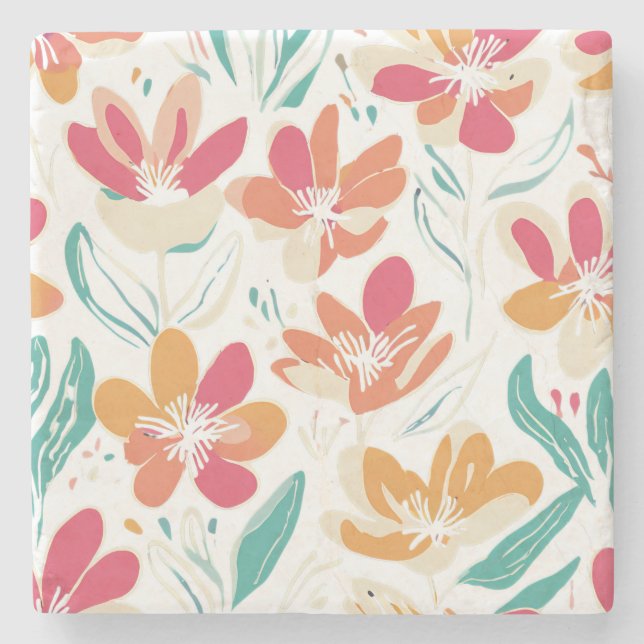 Bold Y2K Wildflower Vibrant Nostalgic Spring Decor Stone Coaster (Front)