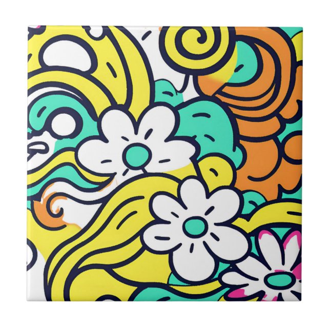 Bold Y2K Wildflower Vibrant Spring Decor Tile (Front)