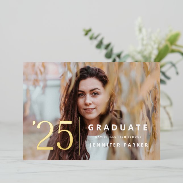 Bold Year graduation announcement foil card (Standing Front)