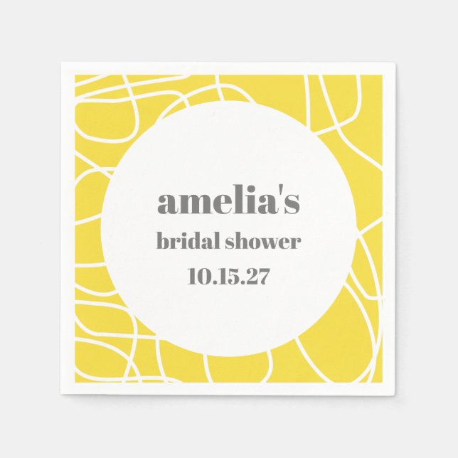Bold Yellow Abstract Line Art Custom Bridal Shower Napkin (Front)