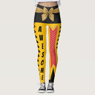 Bold Yellow and Black Abstract Gold Bow Design  Leggings