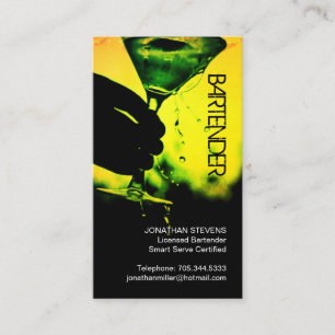 Bold Yellow and Green Bartender Business Card