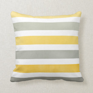 Bold Yellow and Grey Wide Stripes Throw Pillow