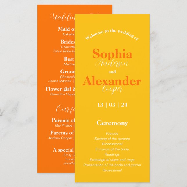 Bold Yellow and Orange Colourful Wedding Program  (Front/Back)