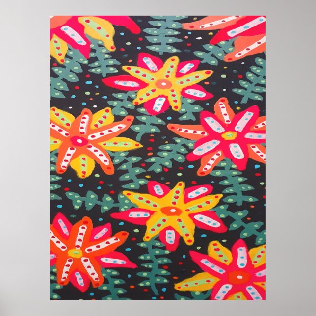 Bold Yellow and Orange Flowers Black Poster (Front)