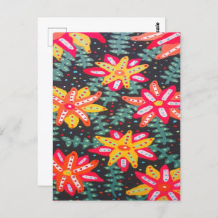 Bold Yellow and Orange Flowers on Black Postcard