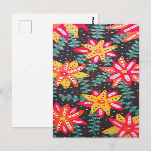 Bold Yellow and Orange Flowers on Black Postcard (Front/Back)