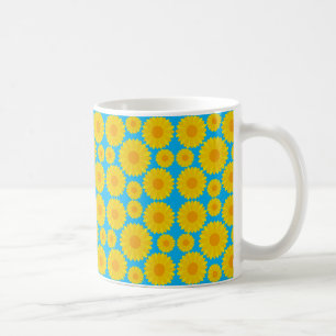 Bold Yellow and Orange Flowers on Blue Background Coffee Mug
