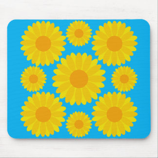 Bold Yellow and Orange Flowers on Blue Background  Mouse Mat