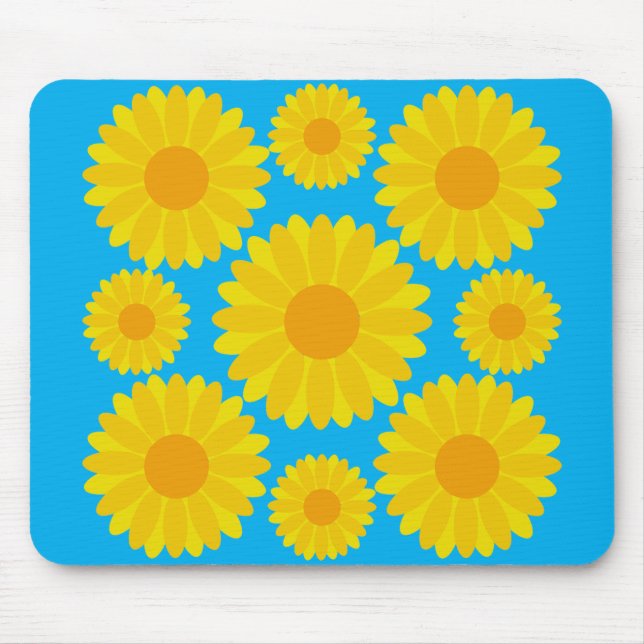 Bold Yellow and Orange Flowers on Blue Background  Mouse Mat (Front)
