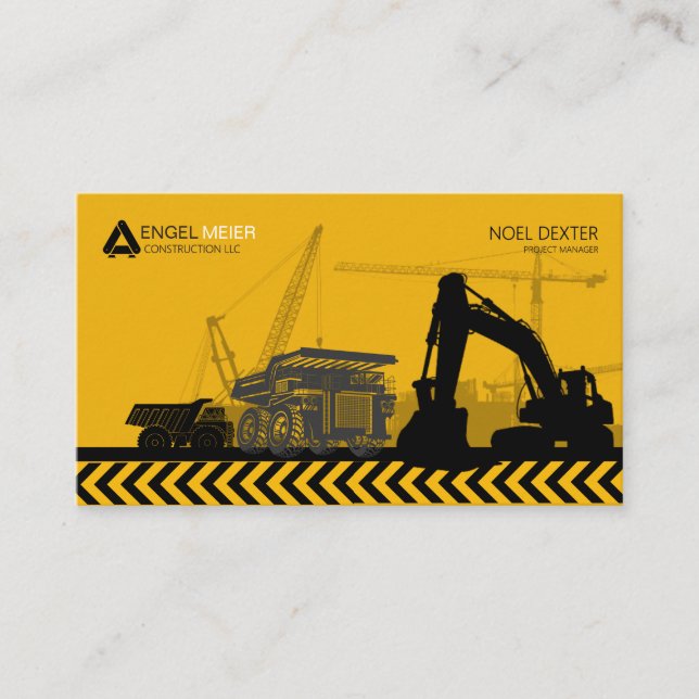 Bold Yellow Black Construction Business Card (Front)