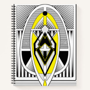 Bold Yellow & Black Geometric Art Deco Design Notebook