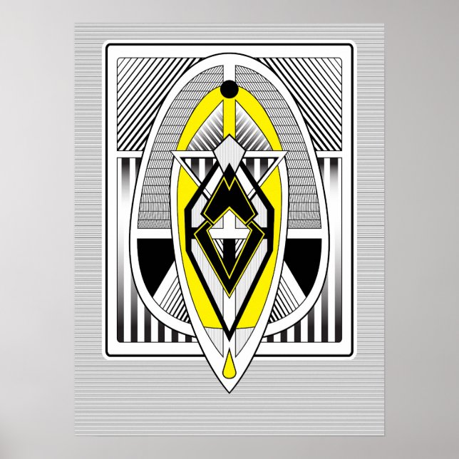 Bold Yellow & Black Geometric Art Deco Design Poster (Front)