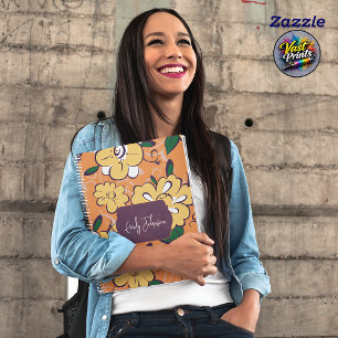 Bold Yellow Bloom Orange Floral Script Custom Name Notebook