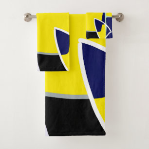 Bold Yellow Blue Black Abstract Art Lines Bath Towel Set