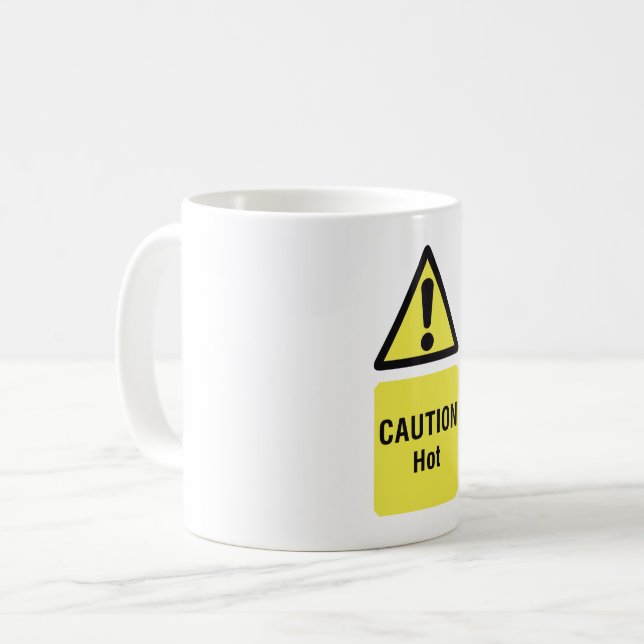 Bold Yellow Caution Hot Sign Safety  Coffee Mug (Front Left)