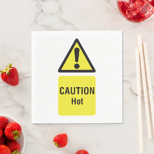 Bold Yellow Caution Hot Sign Safety  Napkin